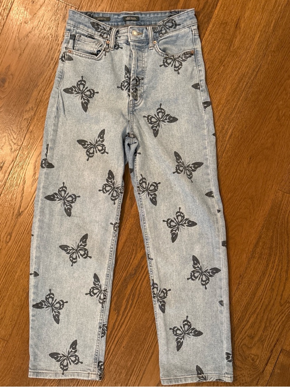 Wild Fable Light Blue Denim Jeans with Black Butterfly Print